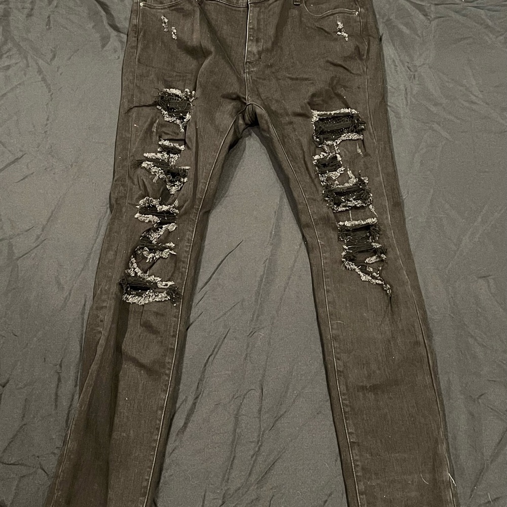 MNML Rhinestone Black Distressed Skinny Jeans